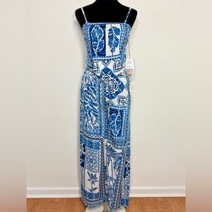 True Destinations 2Pc Top & Pant Swim Set Smocked Asymmetric Drawstring Wide Leg